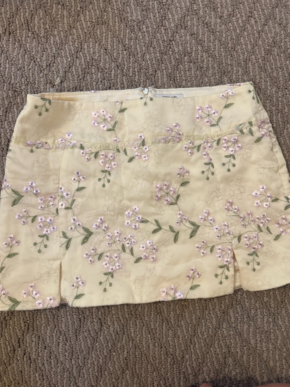 Mistress rocks Floral Embroidered Mini Skirt - Pale Yellow with Pink Flowers